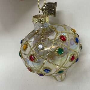 Thomas Pacconi Classics Glass Christmas Ornament Iridescent Gold Glitter Gems